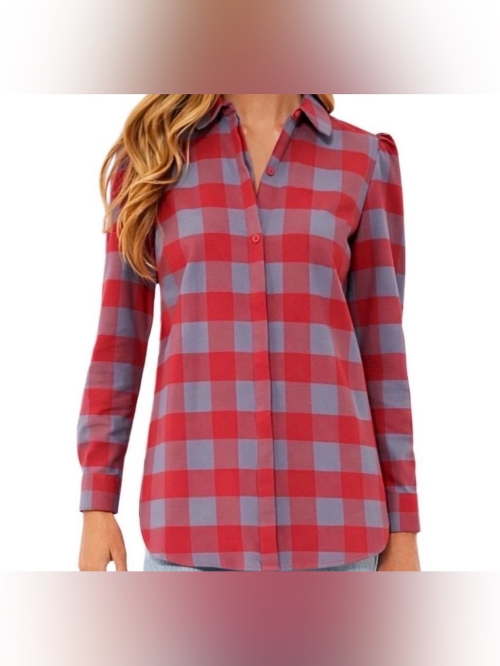 Tuckernuck Saranack Womens Red Grey Blue Buffalo Check Flannel Blouse Size L